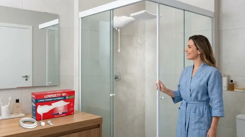 Ducha eletrônica instalada em banheiro residencial